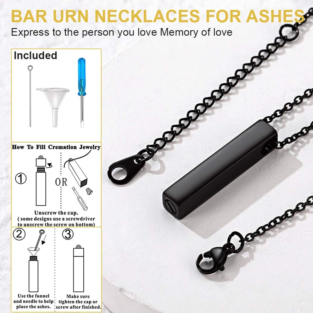 GoldChic Men's Necklace for Ashes Black Cube Urn Memorial Pendant Keepsake Cremation Gifts for Men, 02.bar-black, 46+5cm(18''+2'') - Image 4