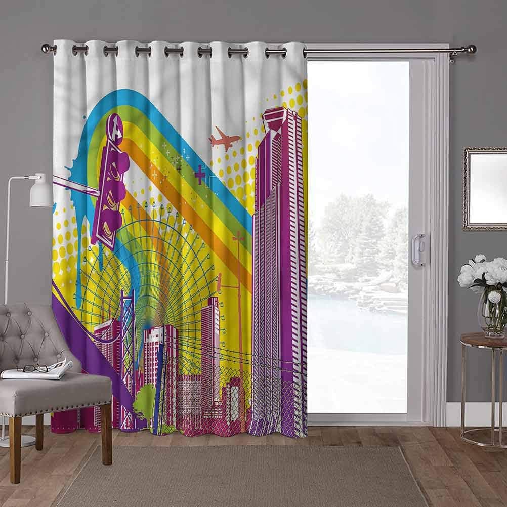 YUAZHOQI Soundproof Room Divider Curtains, Urban,Vibrant Cityscape