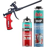 Akfix 960P Foam Board Adhesive with Strong Bonding (1x24 Oz) | Construction Adhesive for Wall &amp; Facade, Subfloor, XPS &amp; EPS Foamboard Panels and Drywalls | Gun&amp;Cleaner Included | 1 Pack