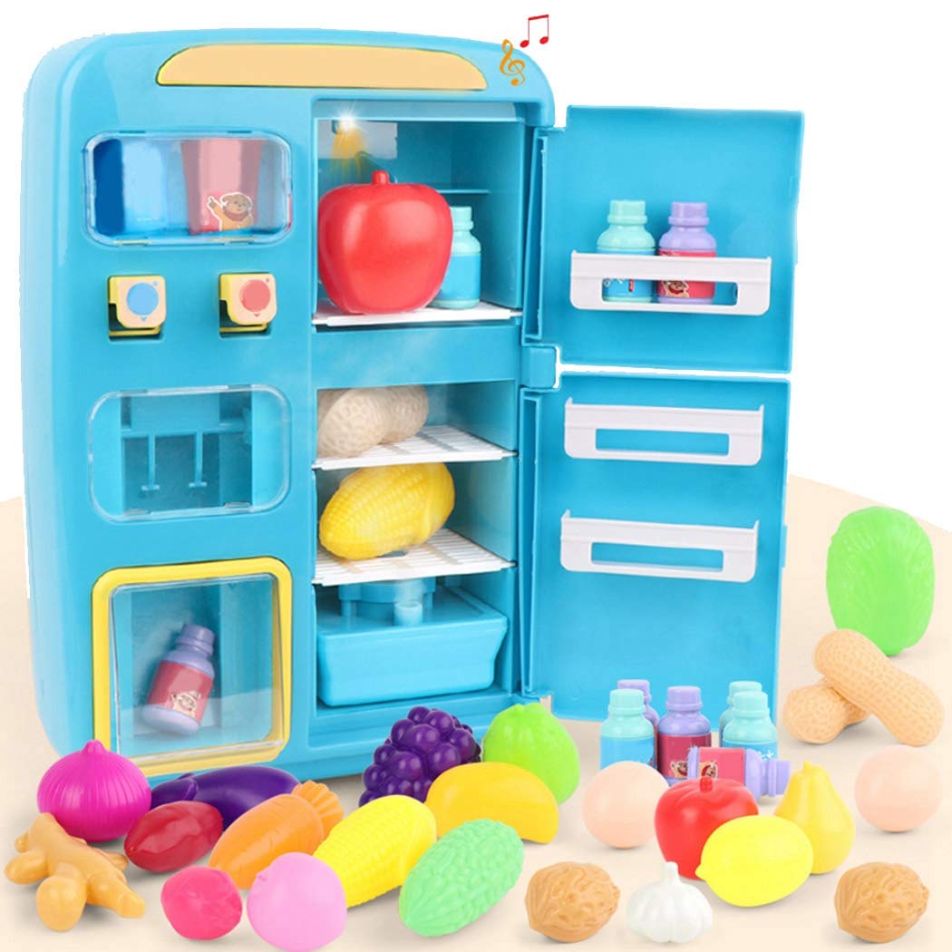 COSYOO Kids Fridge Toy Set Sound Children Kitchen Toy Pretend Play