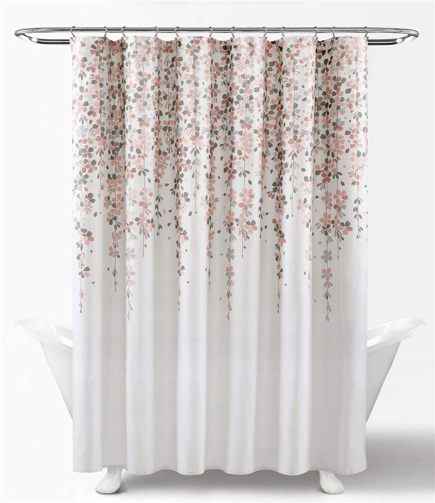 Lush Decor Weeping Flower Shower Curtain, Blush & Gray
