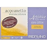 Fabriano Artistico Extra White Watercolor Block, 140 lb./300 GSM, Cold Press, 20 Sheets, 7" x 10"