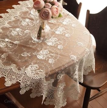 Amazon アンティーク レース ギュピールレーステーブルクロス ローズ