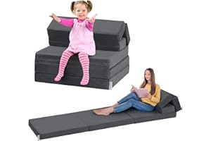 Kidirect Toddler Couches That Fold Out, 6-in-1 Kids Couch Bed Fold Out, Convertible Kids Lounge Chair for Playroom, Foldable Soft Play Toddler Climbing Toys Indoor and Foam Climbing Blocks(Grey)