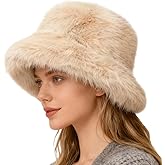Andtry Faux Fur Bucket Hat for Women Fuzzy Wide Brim Winter Warmer Fisherman Cap