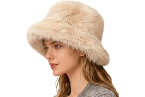 Andtry Faux Fur Bucket Hat for Women Fuzzy Wide Brim Winter Warmer Fisherman Cap