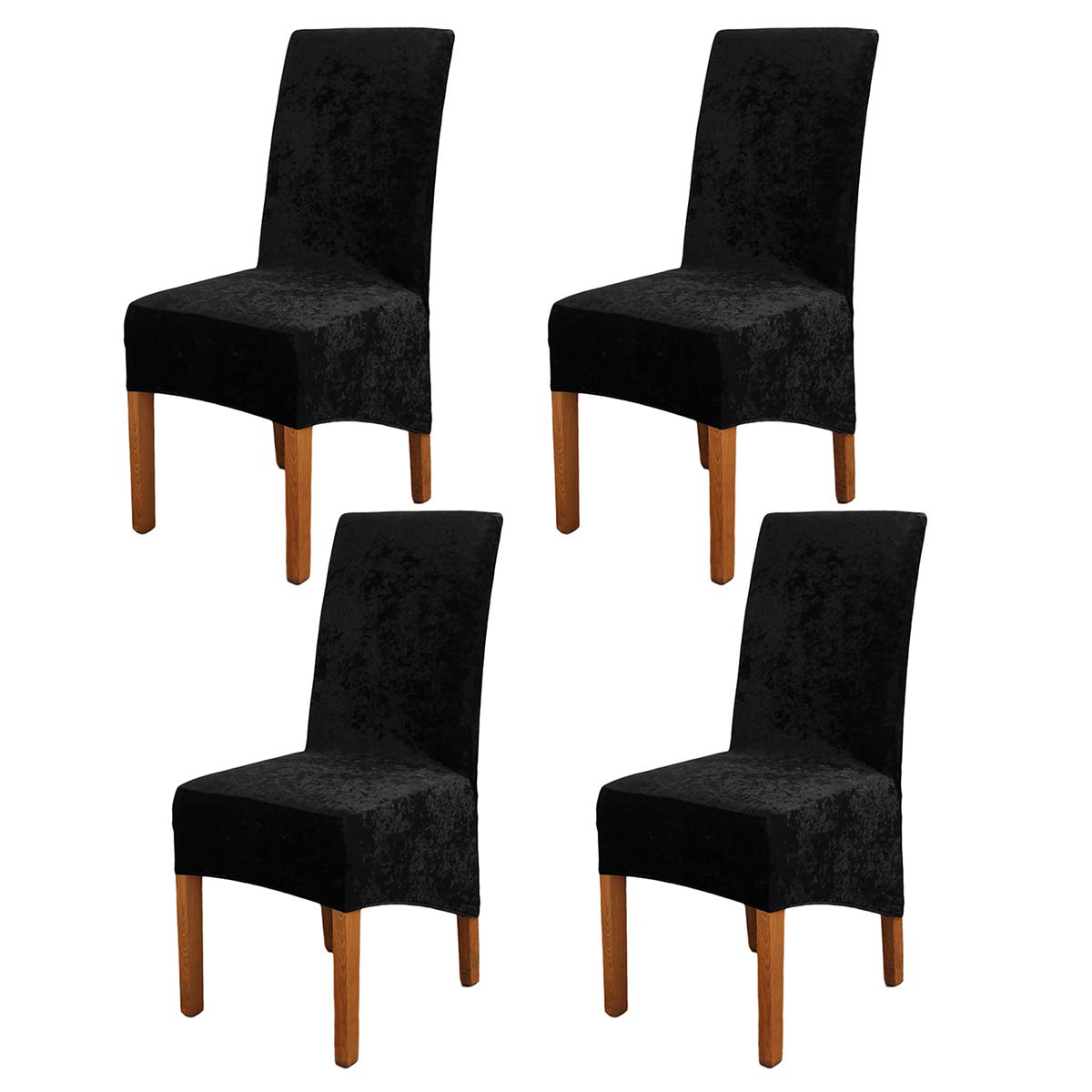 ele ELEOPTION Crushed Velvet Stretchable Elastic Chair Covers for Dining Room Wedding Banquet Party Decoration, XL High Back Chair Protector Slipcover (Black, Pack of 4)