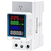 Exqutoo Multi-Function Energy Meter Color Digital Energy Meter - Measurement of AC Volts, Amps, Hertz, Watts, PF and Kilowatt-Hours - GT2P-E, AC 80~270V, 0~100A, 0~25KW, 50/60Hz, Rail-Mounted Meter