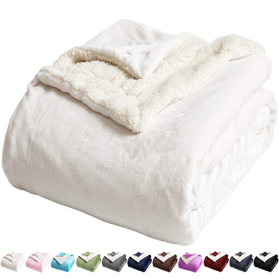 Photo 1 of LBRO2M Sherpa Fleece Bed Blanket King Size Super Soft Plush Warm Cozy Fluffy Microfiber Couch Throw Velvet Double Reversible Blankets,Ivory