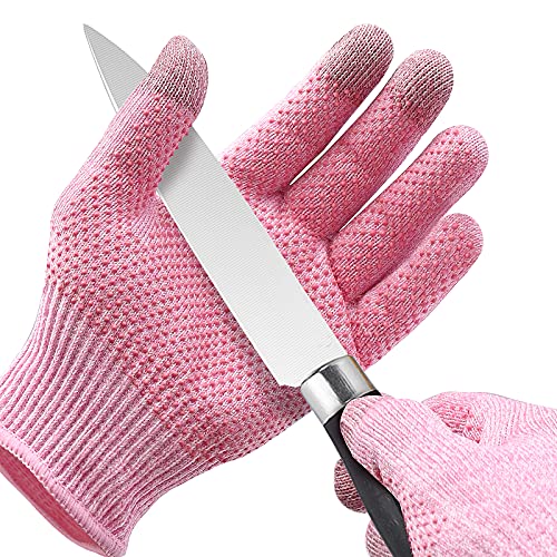 2 Pairs Cut Resistant Gloves Cutting Protection Gloves with Rubber Grip Dots and Touchscreen