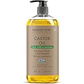 Majestic Pure Castor Oil - 100% Pure & Natural - Premium Grade, Cold Pressed, Hexane Free - Hair, Eyelashes, Eyebrows, Nails - Moisturizing & Nourishing - 8 Fl Oz