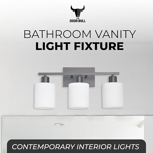 THE DOOR BULL MODERN BATHROOM VANITY LIGHT, MILKY WHITE GLASS SHADES, WALL SCONCE FOR BEDROOM & LIVING ROOM, E26 SOCKET, OVER MIRROR LIGHTING FIXTURE (OIL RUBBED BRONZE, 3 LIGHTS)