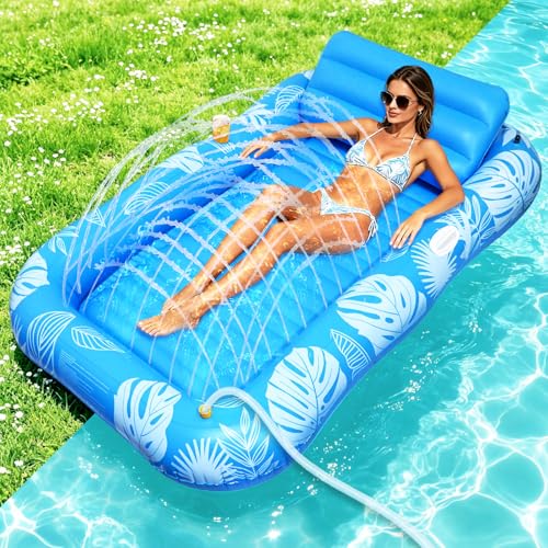 Inflatable Pool Mattress, Tanning Pool Adult with Cup Holder, Handles and Backrest, 200 × 124 cm Tanning Pool Hammock Water Tanning Mat for Garden Parties, Beach and Pool