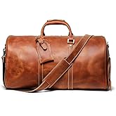 Mullis Mercantile Leather Weekender Bag, an ideal men's classic. Perfect for overnight stays, full-grain leather, a retro design, gym, and a YKK zipper, brown. (22 inch Vintage Leather Duffle)