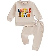 GINEVSAL Baby Girl Boy Fall Outfits Little Bean Embroidery Long Sleeve Sweatshirt Shirt Pants Set Infant Toddler Clothes