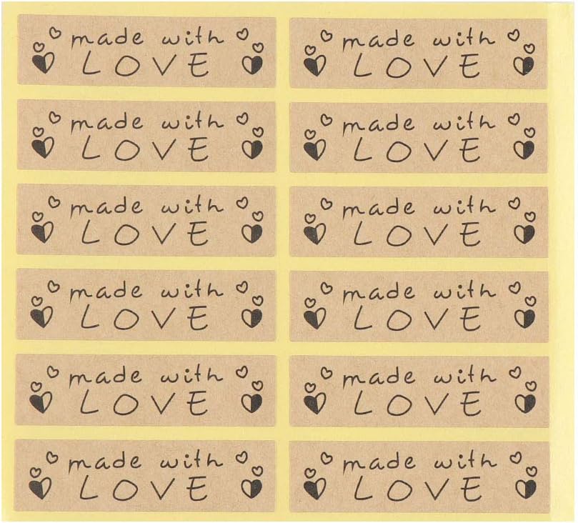 Zhualemon mnvxcbxv 120PCS DIY Craft Adhesive Sealing Label Made With Love Handmade Cake Packaging Kraft Sticker Wedding Favors Party Supplies(B)