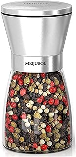 MEIJUBOL Salz und Pfeffermühle (5.5"x 2.5") mit Einstellbarer Keramikmühle und Edelstahlmühle für Gewürze Pfeffer Salz und Chili