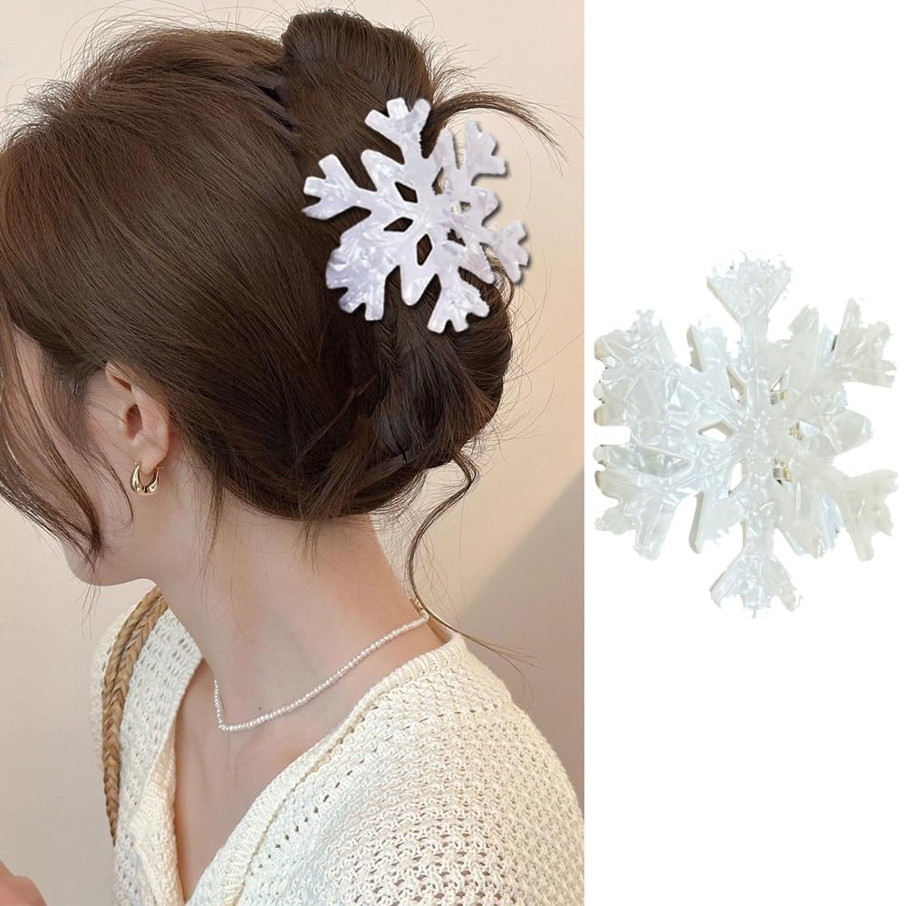Photo 1 of 1 Pack White Snowflake Hair Clips Christmas Cute Acetate Hair Claw Clips for Christmas Hair Accessories Strong Hold Claw Clips Acrylic Hair Barrette Hair Grips for Women Holiday Hair Decoration