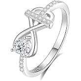 YLT Inspirational Jewelry 925 Sterling Silver Cubic Zirconia Cross Infinity Ring for Women