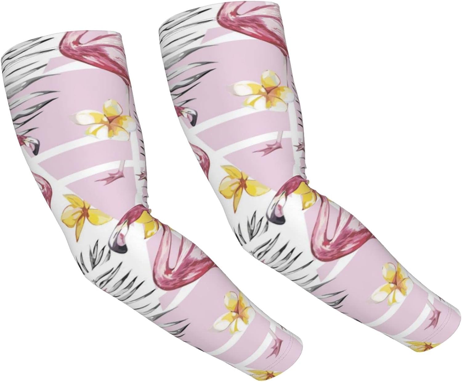 Sports Sun Sleeves with Thumb Hole Tropical Flamingos Flowers Leaves UV