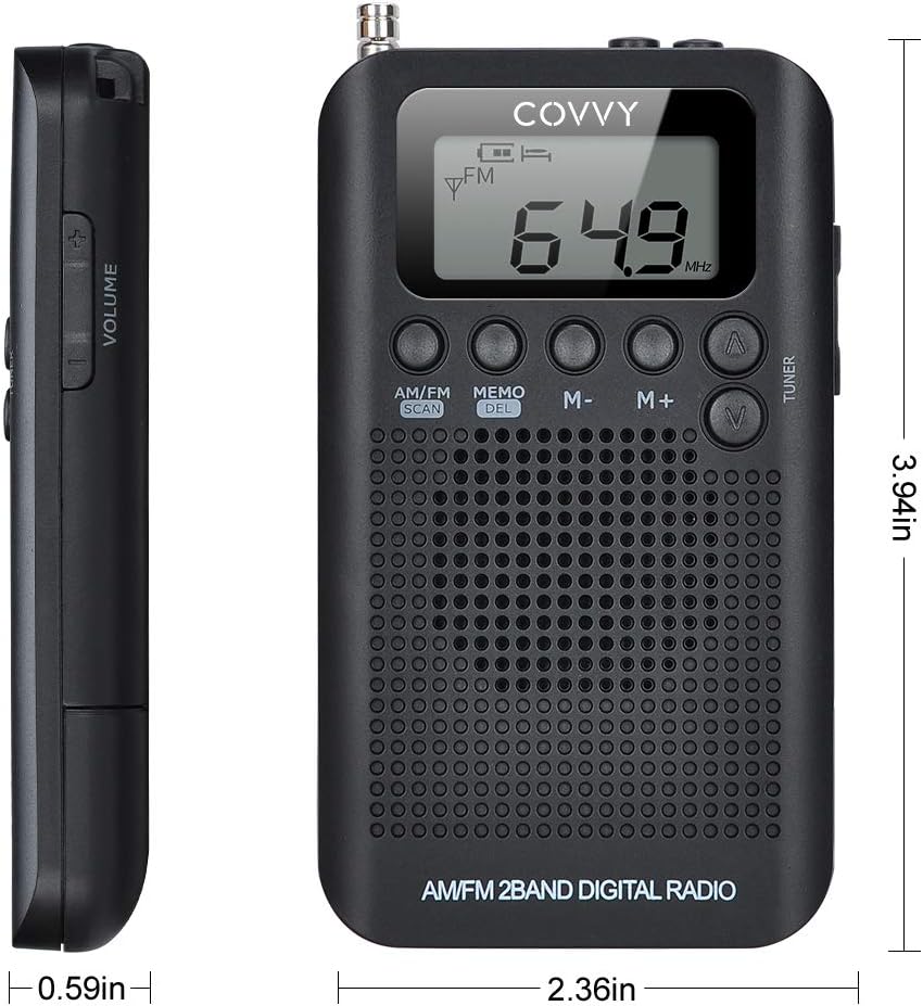 COVVY Digital 2 Band AM/FM Radio, 12/24H Time Display, Battery Operated Tuning Stereo Personal Radio with Earphone - Image 3