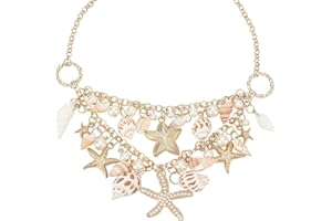 ElegGlo Shell Starfish Necklace Bracelet Conch Statement Chunky Necklace Mermaid Costume Jewelry Beach Jewelry for Women