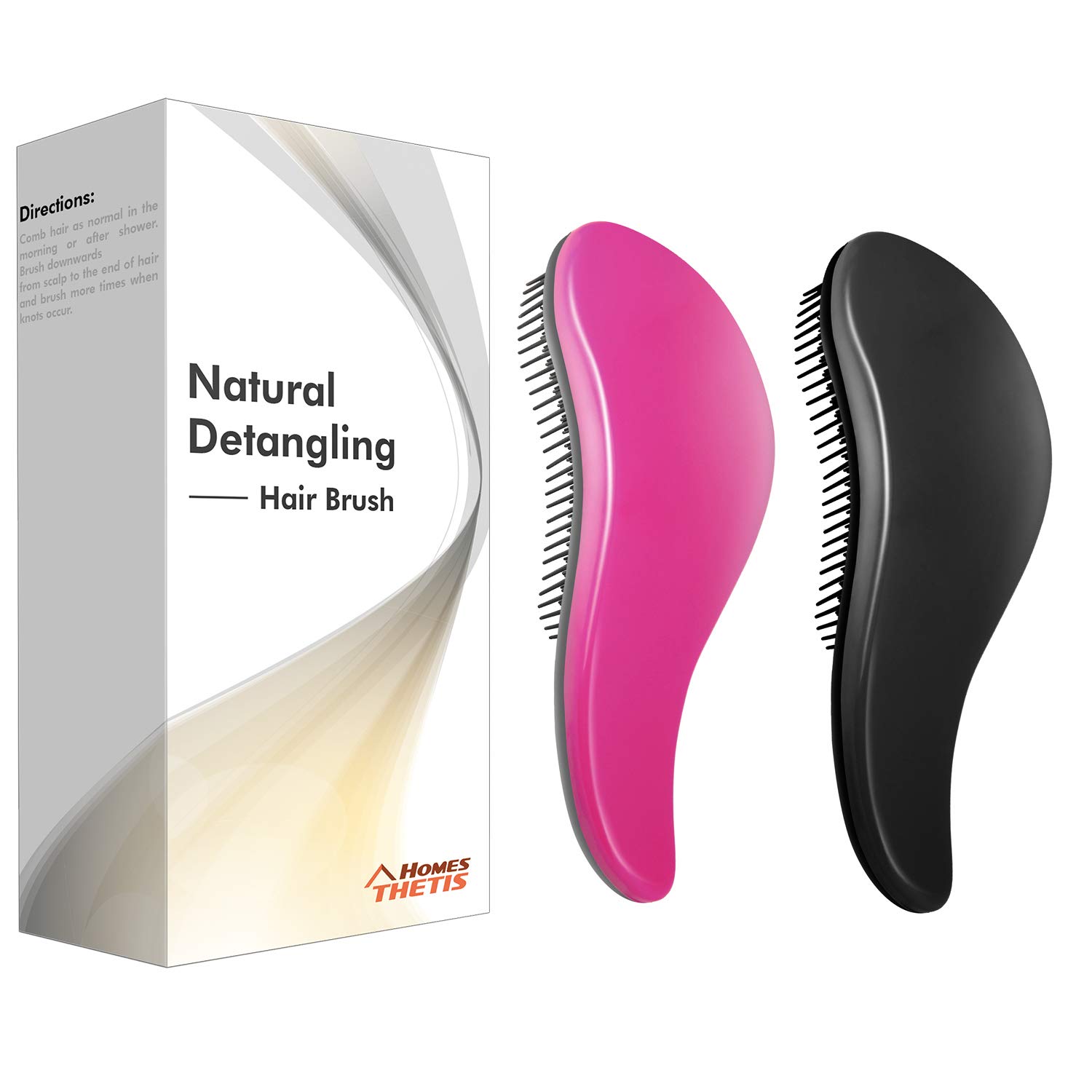 THETIS Homes 2-PACK Detangler Brush, Detangling Hair Comb, No Pain Tangle Free Brush for Adults and Kids - Pink & Black : Beauty