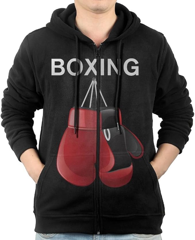 Red Boxing Gloves Sweater Shirt Zipper Jacket Sports Casual Hoodie For Mens Fit Hiking Black XX