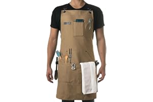 Asaya Chef, BBQ and Work Apron with Bottle Opener and Hand Towel - Durable 10oz Cotton Canvas, Brass Hardware and Cross Back Straps - For Men, Women, Grilling, and Cooking (Tan)