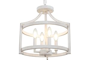 WBinDX 4-Light Farmhouse Chandelier, Distressed Hanging Pendant Lighting, Convertible Semi Flush Mount Ceiling Light Fixture Vintage White Metal Chandeliers for Dining Room Kitchen Foyer Entryway