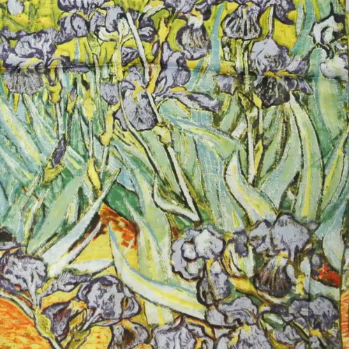 Wrapables Luxurious 100% Charmeuse Silk Long Scarf with Hand Rolled Edges, Van Gogh's Irises