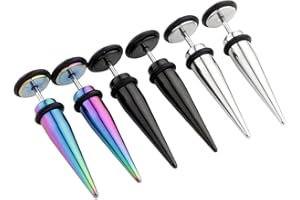 Jovivi 6pcs Mixed Colors 16G Stainless Steel Taper with O-ring Fake Gauges Cheater Illusion Ear Plug Earrings Body Percing Jewelry