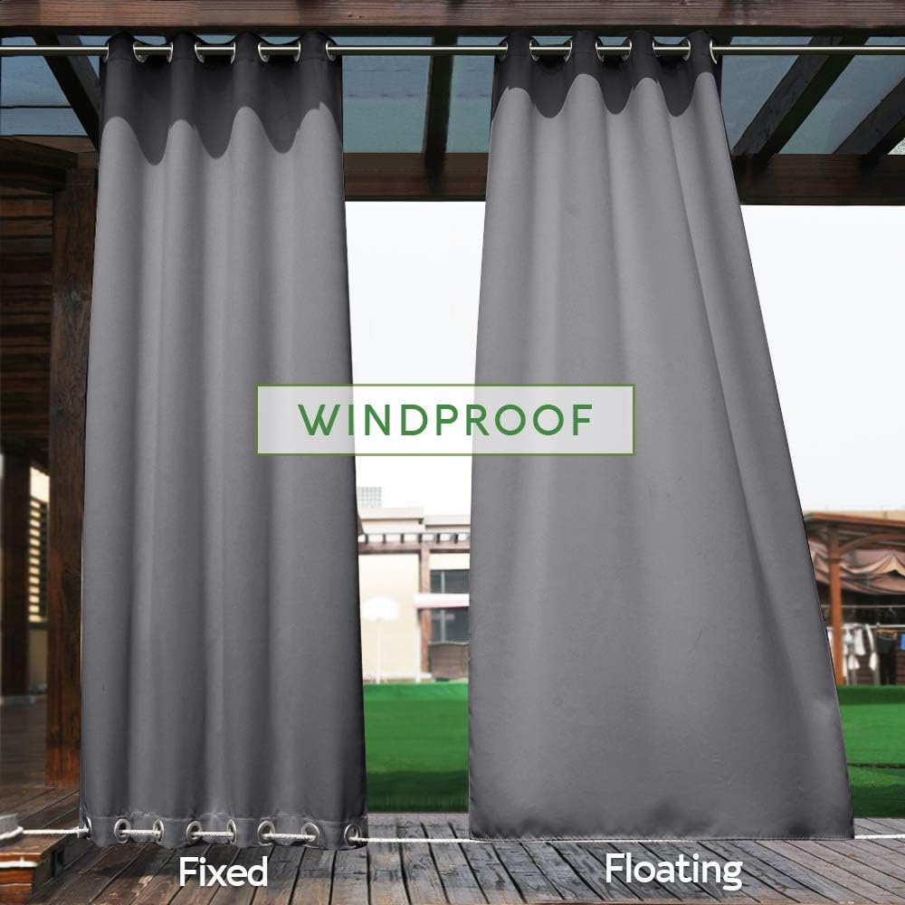 NICETOWN Outdoor Curtain Grommet Top and Bottom, Thermal Insulated Keeps The Rain Out Versatile Vertical Drape, Blackout Heavy Weight Wind Break Outdoor Drapery (52 by 108 inches,1 Piece, Tan-Khaki)
