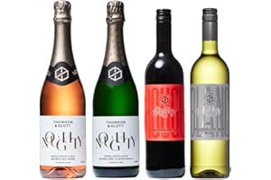Thomson & Scott Noughty Wine Discovery Bundle, 1 Sparkling Rosé + 1 Sparkling Chardonnay + 1 Red + 1 White, Dealcoholized Non Alcoholic Wine, Organic, Low Sugar, <0.5% ABV, 750ml Bottle, 4 Pack