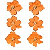 GUOXIAOMEI White Bohemian Daisy Flower Matte Floral Petal Drop Dangle Earrings 3 Layered Tiered Long for Women Chic Boho Tropical Wedding Jewelry