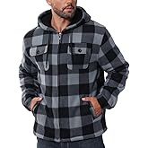 FFLDBN Men’s Thick Flannel Plaid Jacket Heavyweight Zip Up Hoodie Sherpa Fleece Lined Hoodies Warm Winter Coat with Pockets