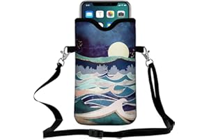 FREZORA Cell Phone Sleeves Bag Case Crossbody Neoprene Holder Lanyard Phone Pouch for Women Men 7.5 X 4.5 Inches - Wave Moon