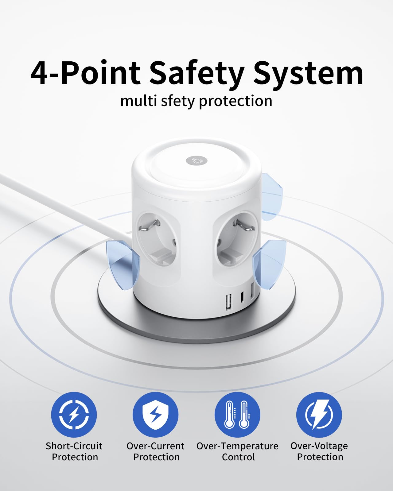 7 in 1 Steckdosenwürfel mit 3 USB, 4000W Mehrfachsteckdose Mit Schalter, 4 Fach Steckdosenleiste mit Licht, Mehrfachstecker Überspannungsschutz USB Stecker Würfel Verlängerungskabel 2M für Büro,Weiß 7