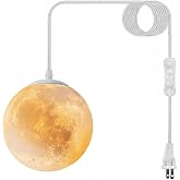 JLOWCO Plug-in Moon Pendant Light, Hanging Lamp with Switch & Cord, 3-Color Dimmable LED Ceiling Lamp for Kids’ Bedroom or Nursery, White Lunar Night Light (Warm,Neutral,White,LED Bulb Included)