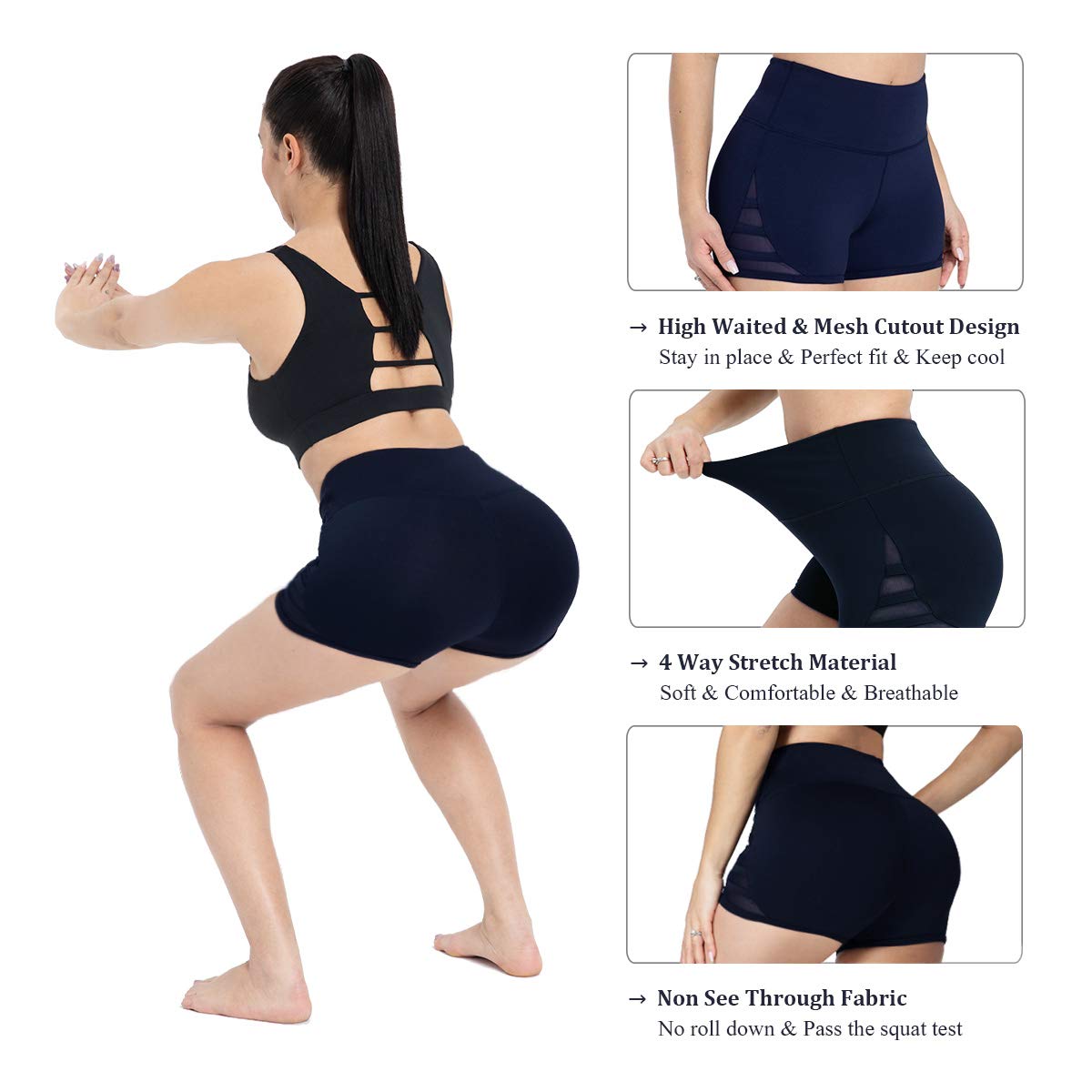 Dielusa Workout Running Shorts for Women 4 Way Stretch Soft Exercise Gym Yoga Shorts XXL Navy Blue