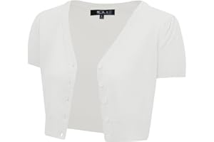 YEMAK Women's Cropped Bolero Cardigan – Short Sleeve V-Neck Basic Classic Casual Button Down Knit Soft Sweater Top (S-4XL)