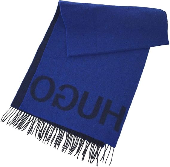 Amazon アウトレット ヒューゴ ボス マフラー Hugo Boss ボス メンズ フリンジ ロゴ ブライトブルー ブラック 並行輸入品 ストール マフラー 通販