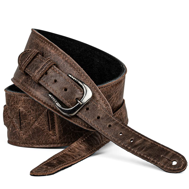 Leathergraft Fab Softy Guitar Strap - Padded with Real Italian Leather with Sponge in Middle - Fully Adjustable Strap - Classic Style - 6.5 Cm Wide - Brown
