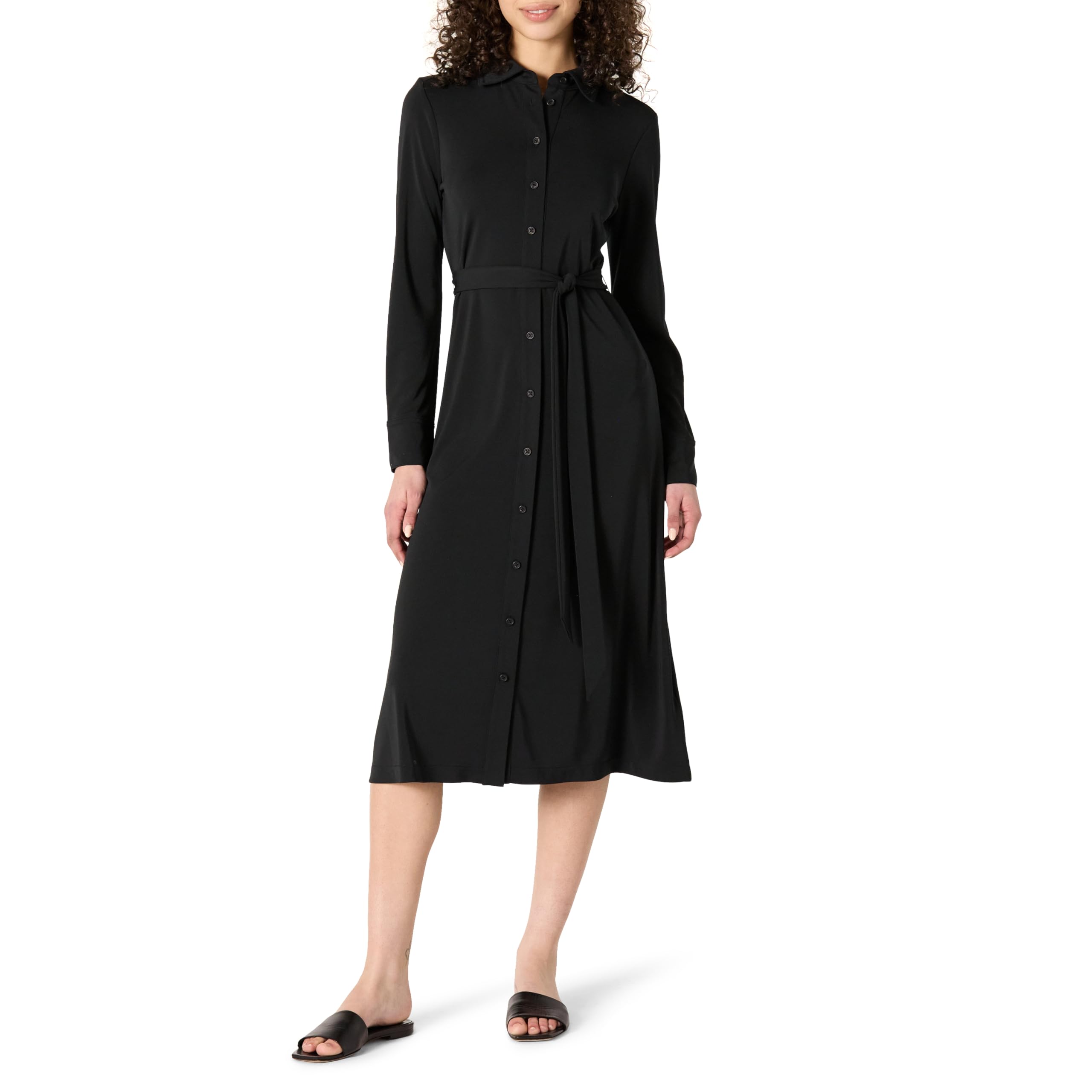 Photo 1 of Amazon Essentials Women's Regular-Fit Matte Jersey Midi Length Dress, Black, Small