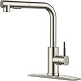 FORIOUS Kitchen Faucets with Pull Down Sprayer, Brushed Nickel Stainless Steel, Single Handle Classic Pull Out Sink Faucet for Farmhouse Bar Laundry RV, with Deck Plate for 1 or 3 Holes