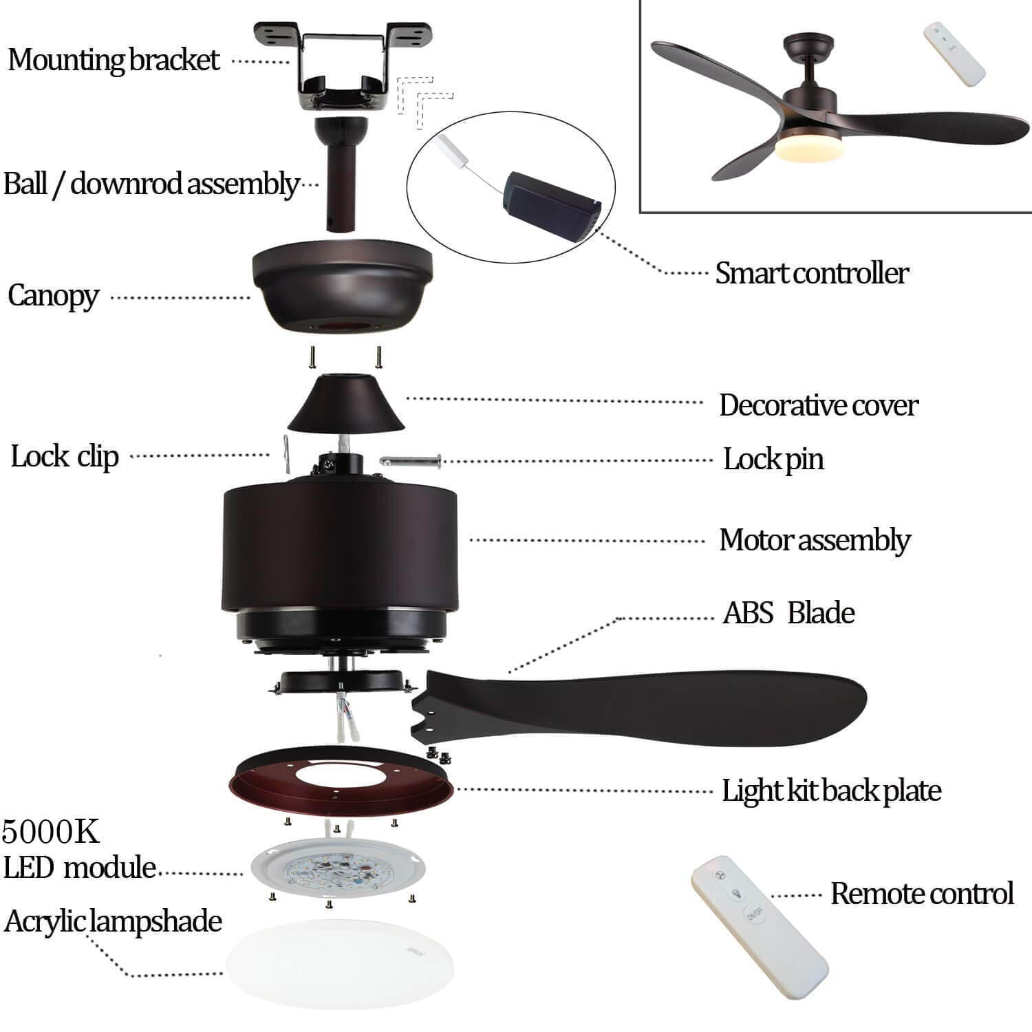 Black Friday 52 Inch Smart Alexa Ceiling Fan With Light Work With Alexa And Google Assistant For