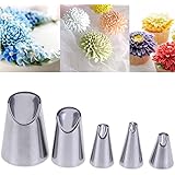 Suuker 5pcs Rose Flower Piping Tips Set,Stainless Steel Chrysanthemum Nozzles,Crinkle Cream Laminating Nozzle Cupcake Pastry 