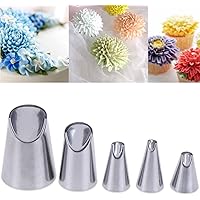 Suuker 5pcs Rose Flower Piping Tips Set,Stainless Steel Chrysanthemum Nozzles,Crinkle Cream Laminating Nozzle Cupcake Pastry 