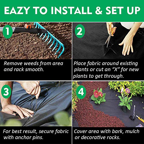 kdgarden Premium 5oz Pro Weed Barrier Landscape Fabric Ground Cover Heavy Duty Commercial Anti-Weed Gardening Mat, 5ft x 250ft, Black - Thumbnail 4