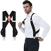 QCWQMYL Men's Side Clip Suspenders 2'' Wide Heavy Duty Clips Elastic Straps Trucker Style Suspenders for Men Big and Tall